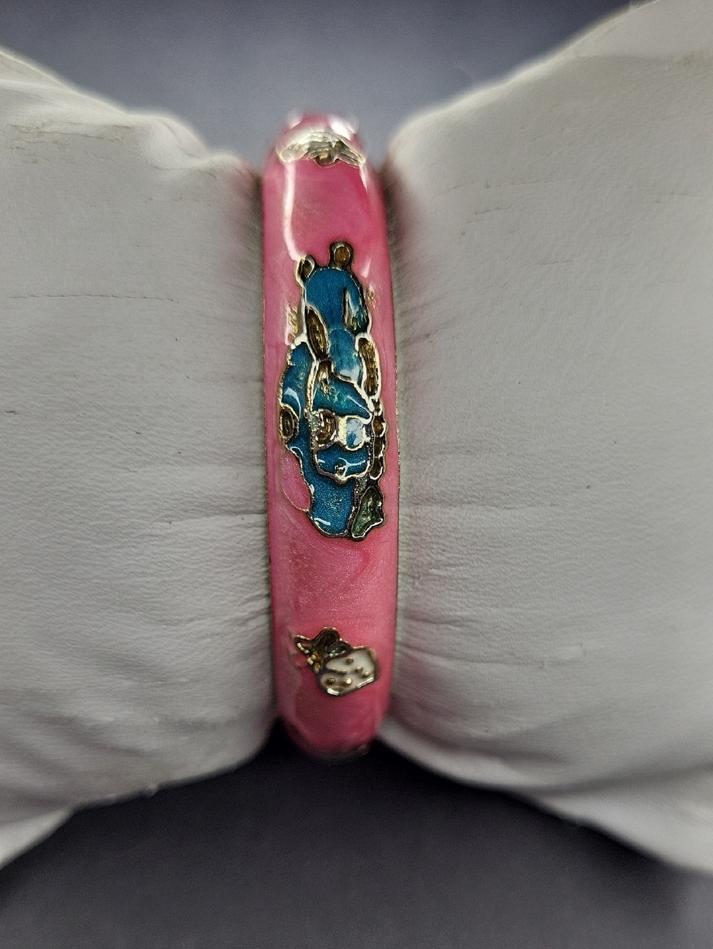 Pink Enamel Floral Accent Bangle Bracelet